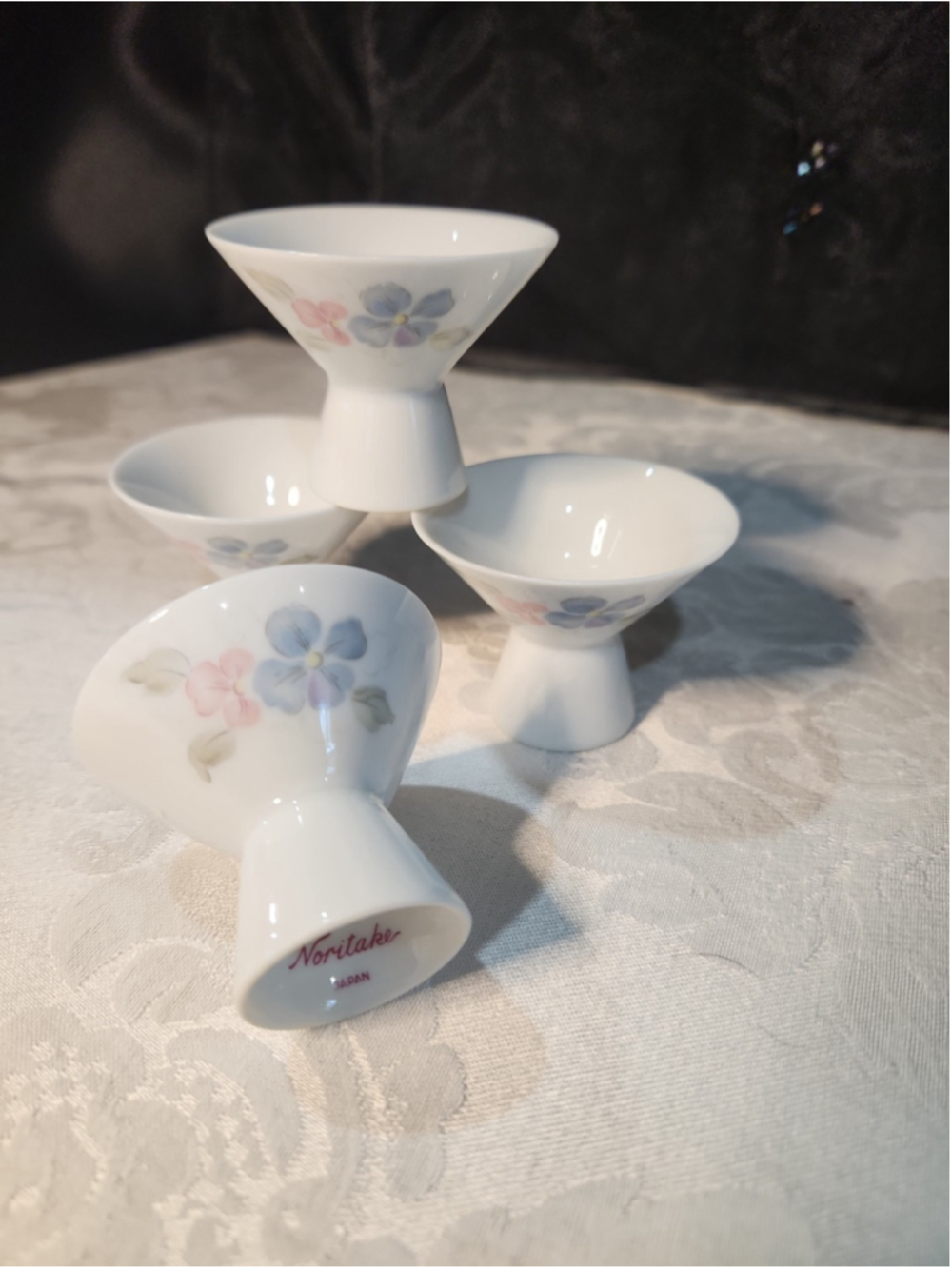 MCM Noritake "Violette" footed Ochoko, Sake Cups, Set Of 4